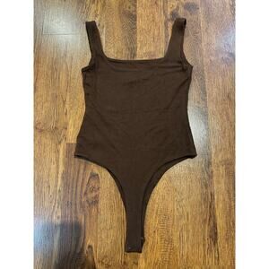Naked Wardrobe Women's Square Neck Bodysuit Brown Size Small Minimalist Style